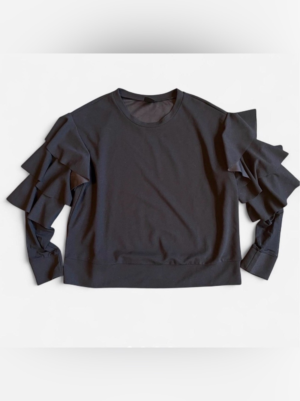 Black Ruffle and Sheer Wrist Sleeve Women's Top